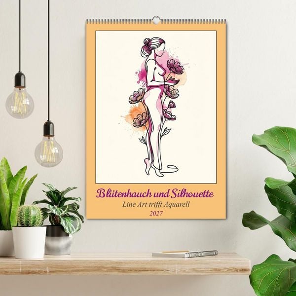 Produktbild: Bl&uuml;tenhauch und Silhouette - Line Art trifft Aquarell (Wandkalender 2027 DIN A2 hoch), CALVENDO Monatskalender