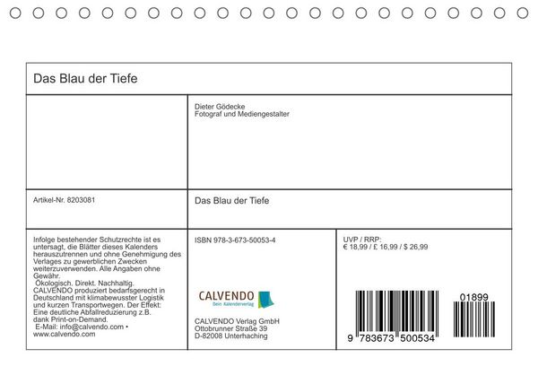 Produktbild: Das Blau der Tiefe (Tischkalender 2022 DIN A5 quer)