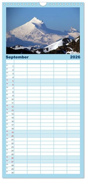 Produktbild: Familienplaner 2026 - Schweizer Berggipfel mit 5 Spalten (Wandkalender, 21 x 45 cm) CALVENDO