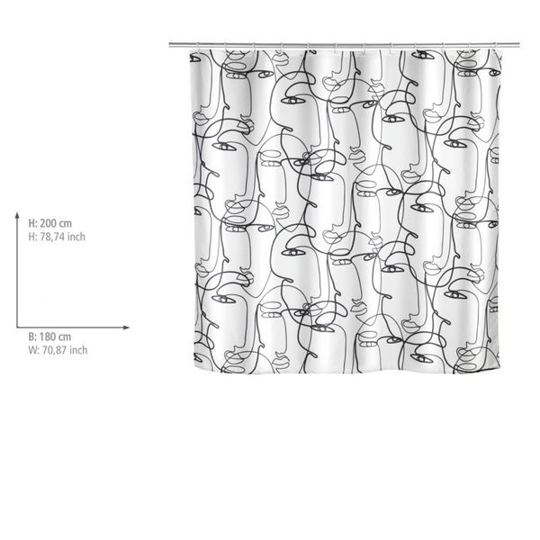 Produktbild: Anti-Schimmel Duschvorhang Mod. Faces, Textil (Polyester), 180 x 200 cm, wasserabweisend, waschbar