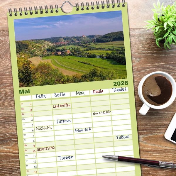 Produktbild: Familienplaner 2026 - Saale-Unstrut - Region aus Wein und Stein mit 5 Spalten (Wandkalender, 21 x 45 cm) CALVENDO