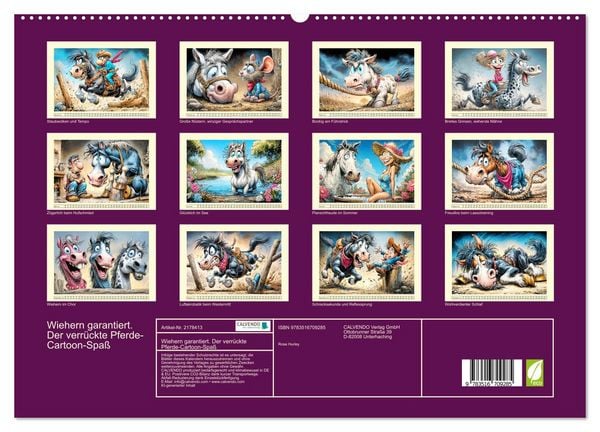 Produktbild: Wiehern garantiert. Der verr&uuml;ckte Pferde-Cartoon-Spa&szlig; (hochwertiger Premium Wandkalender 2026 DIN A2 quer), Kunstdruck in Hochglanz