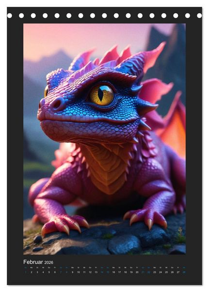 Produktbild: Verzauberte Drachen: Ein Jahr voll kleiner Wunder! (Tischkalender 2026 DIN A5 hoch), CALVENDO Monatskalender