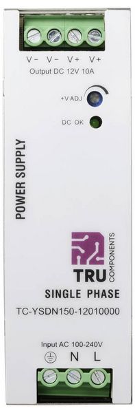 Produktbild: TRU COMPONENTS TC-13807984 Hutschienen-Netzteil (DIN-Rail) 12 V/DC 10 A 120 W Anzahl Ausg&auml;nge:1 x Inhalt 1 St.