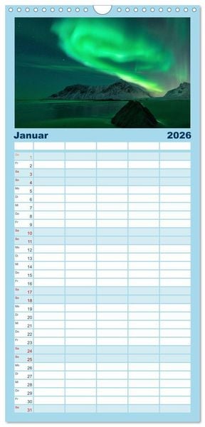 Produktbild: Familienplaner 2026 - Magische N&auml;chte - POLARLICHT mit 5 Spalten (Wandkalender, 21 x 45 cm) CALVENDO