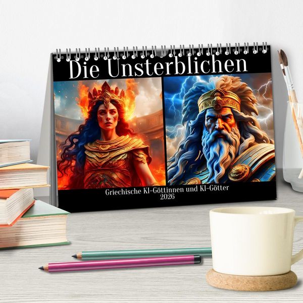 Produktbild: Die Unsterblichen - Griechische KI-G&ouml;ttinnen und KI-G&ouml;tter (Tischkalender 2026 DIN A5 quer), CALVENDO Monatskalender
