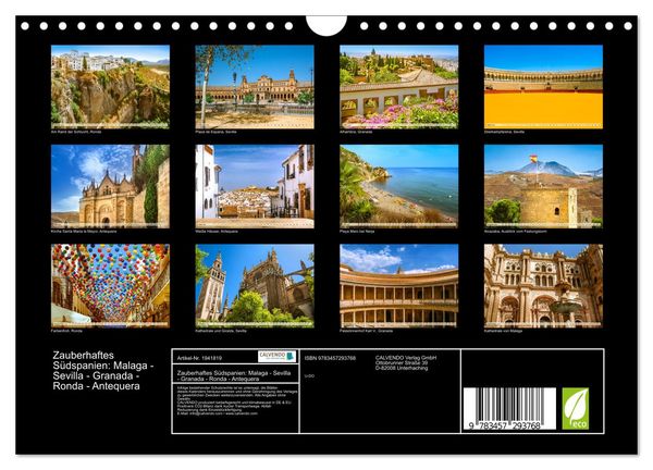 Produktbild: Zauberhaftes S&uuml;dspanien: Malaga - Sevilla - Granada - Ronda - Antequera (Wandkalender 2026 DIN A4 quer), CALVENDO Monatskalender
