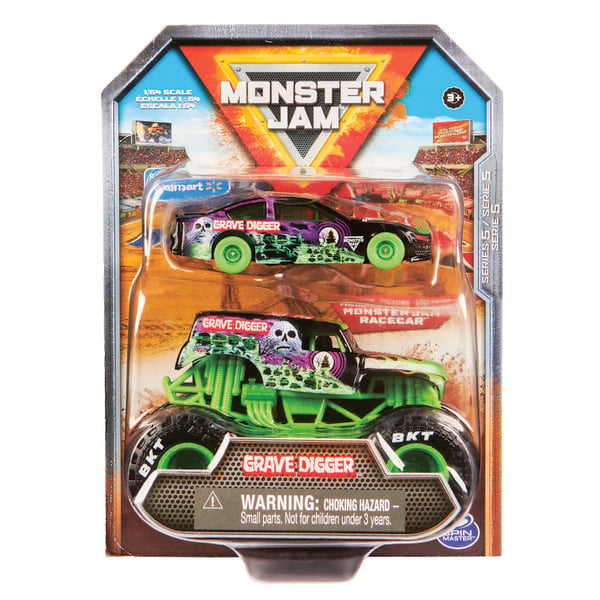 Produktbild: Monster Jam, Truck und Rennauto in einem Set, Ma&szlig;stab 1:64