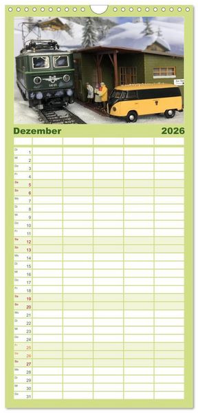 Produktbild: Familienplaner 2026 - Retro Modellbahnanlagen mit 5 Spalten (Wandkalender, 21 x 45 cm) CALVENDO