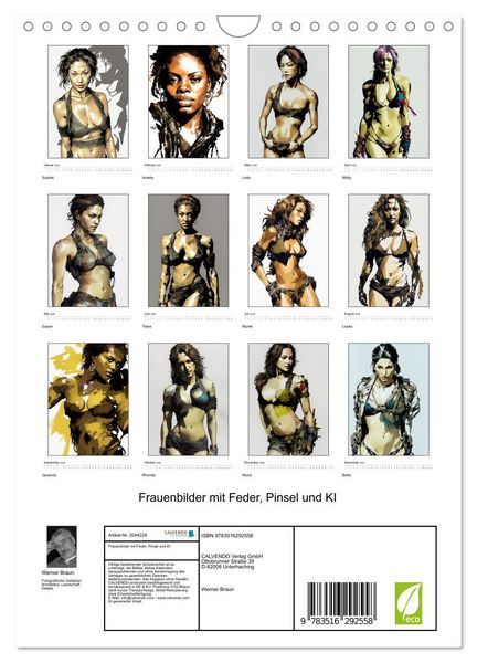 Produktbild: Frauenbilder mit Feder, Pinsel und KI (Wandkalender 2026 DIN A4 hoch), CALVENDO Monatskalender