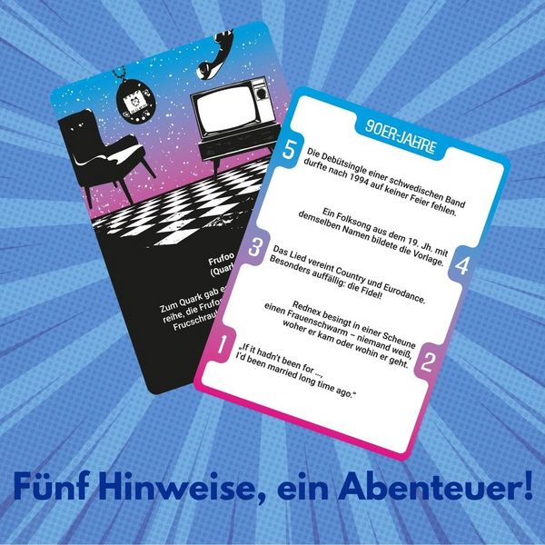 Produktbild: CLUE5 #90er-Jahre. 5 Hinweise, nur eine L&ouml;sung. Das Trend-Quiz f&uuml;r deine Tasche