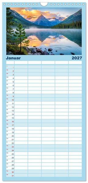Produktbild: Familienplaner 2027 - Malerische Seenlandschaft mit 5 Spalten (Wandkalender, 21 x 45 cm) CALVENDO