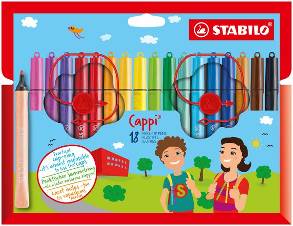 Produktbild: STABILO Filzstift mit Kappenring- Cappi, 18er Pack - mit 18 verschiedenen Farben