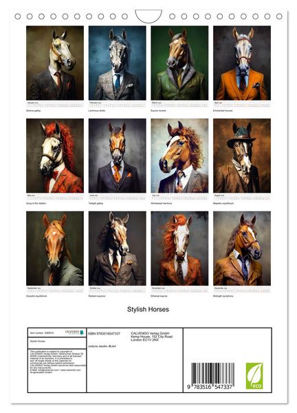 Produktbild: Stylish Horses (Wall Calendar 2026 DIN A4 portrait), CALVENDO 12 Month Wall Calendar