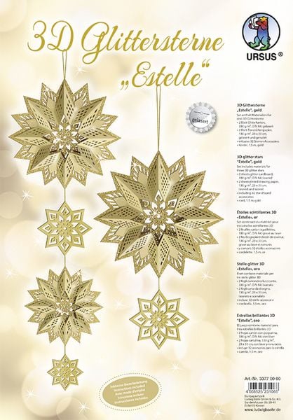 URSUS Dekorationsartikel 3D Glittersterne, Estelle, gold