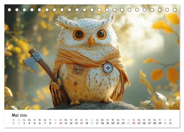 Produktbild: Eulen im Wald - Die geheimen Jobs und Aufgaben (Tischkalender 2026 DIN A5 quer), CALVENDO Monatskalender