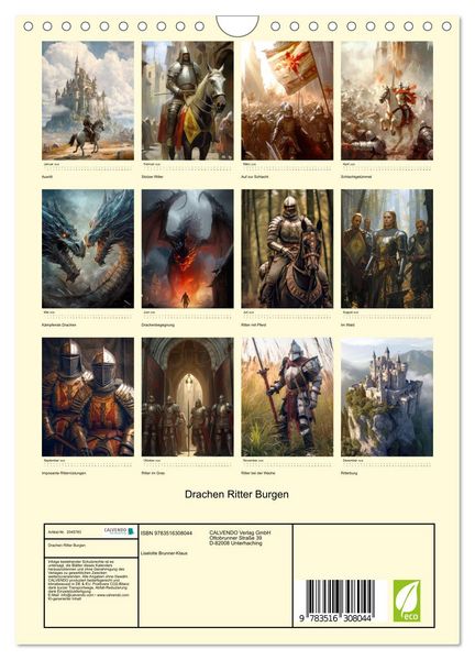 Produktbild: Drachen Ritter Burgen (Wandkalender 2026 DIN A4 hoch), CALVENDO Monatskalender