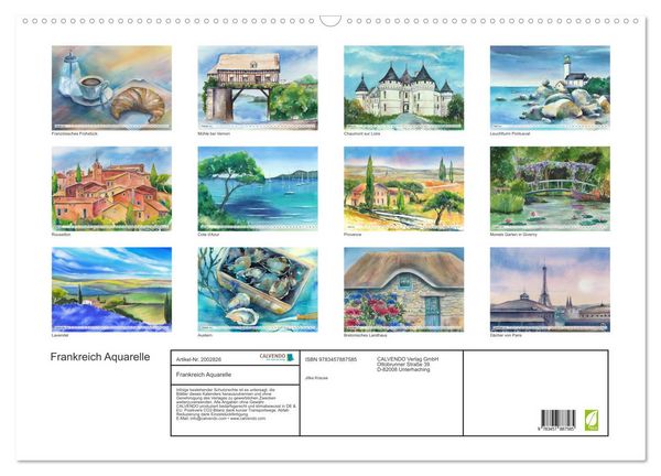 Produktbild: Frankreich Aquarelle (Wandkalender 2026 DIN A2 quer), CALVENDO Monatskalender