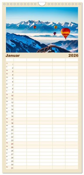 Produktbild: Familienplaner 2026 - Freiheit in den L&uuml;ften . Mit dem Hei&szlig;luftballon unterwegs mit 5 Spalten (Wandkalender, 21 x 45 cm) CALVENDO