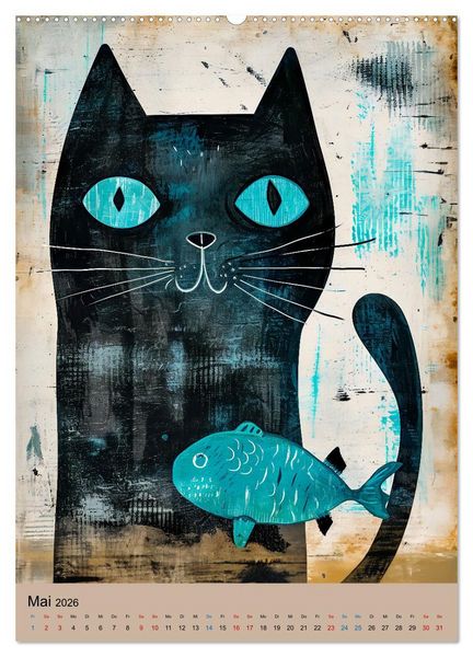 Produktbild: Lustige Katzen-Karikaturen - Minimalistischer Spa&szlig; mit Maus, Vogel und Co (hochwertiger Premium Wandkalender 2026 DIN A2 hoch), Kunstdruck in Hochglanz