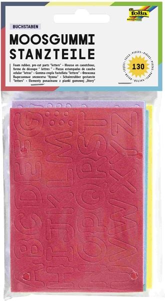 Produktbild: Folia  Moosgummi-Stanzteile BUCHSTABEN, 130 Teile, 5-farbig sortiert, 15mm hoch