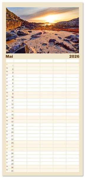 Produktbild: Familienplaner 2026 - Vom Nordkap zum S&uuml;dkap mit 5 Spalten (Wandkalender, 21 x 45 cm) CALVENDO