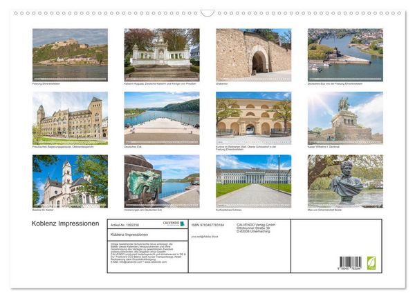 Produktbild: Koblenz Impressionen (Wandkalender 2026 DIN A2 quer), CALVENDO Monatskalender