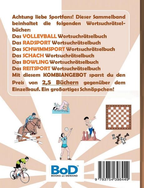 Produktbild: Wortsuchr&auml;tsel 6 in 1 Sammelband Volleyball, Radsport, Schwimmen, Schach, Bowling und Reitsport