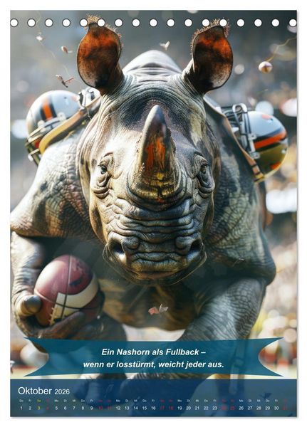 Produktbild: American Football mit tierischem Humor (Tischkalender 2026 DIN A5 hoch), CALVENDO Monatskalender