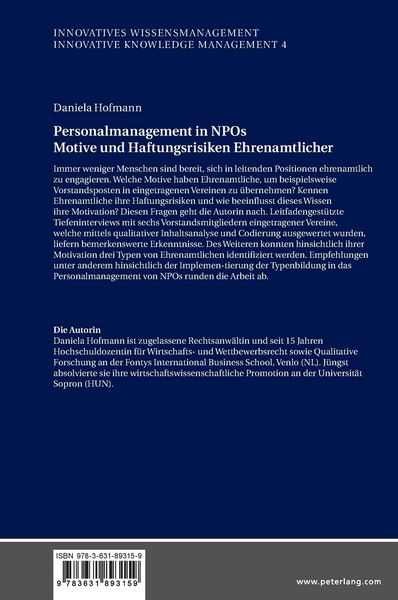 Produktbild: Personalmanagement in NPOs Motive und Haftungsrisiken Ehrenamtlicher/Personnel Management in NPOs Motives and Liability Risksof Volunteers
