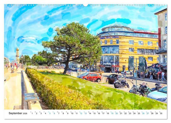 Produktbild: Warnem&uuml;nde - Die Ostseestadt illustriert in Aquarell (Wandkalender 2026 DIN A2 quer), CALVENDO Monatskalender