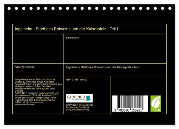 Produktbild: Ingelheim - Stadt des Rotweins und der Kaiserpfalz - Teil I (Tischkalender 2026 DIN A5 quer), CALVENDO Monatskalender