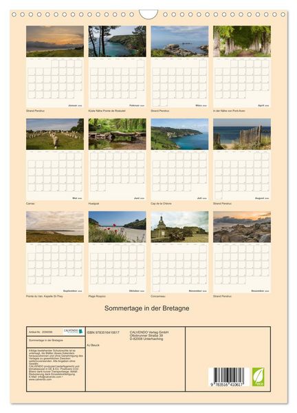 Produktbild: Sommertage in der Bretagne (Wandkalender 2026 DIN A3 hoch), CALVENDO Monatskalender