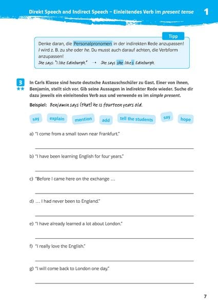 Produktbild: Klett 10-Minuten-Training Englisch Direct Speech - Indirect Speech 7./8. Klasse
