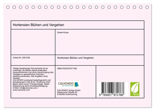 Produktbild: Hortensien Bl&uuml;hen und Vergehen (Tischkalender 2026 DIN A5 quer), CALVENDO Monatskalender