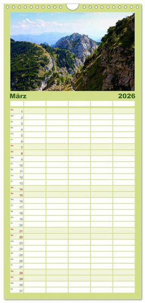 Produktbild: Familienplaner 2026 - Mangfallgebirge mit 5 Spalten (Wandkalender, 21 x 45 cm) CALVENDO