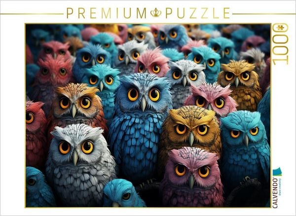 CALVENDO Puzzle Eulen - viele Köpfe auf einem Bild | 1000 Teile Lege-Größe 64x48cm Foto-Puzzle für glückliche Stunden