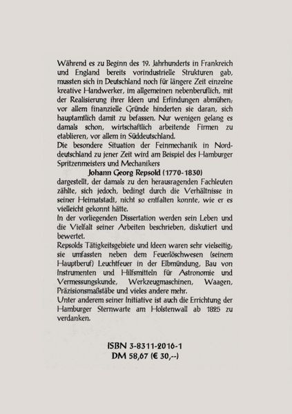 Produktbild: Der Hamburger Spritzenmeister und Mechaniker Johann Georg Repsold (1770-1830), ein Beispiel f&uuml;r die Feinmechanik im nord