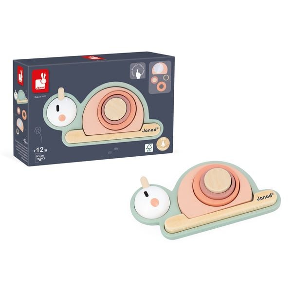 Produktbild: Holz-Stapelspiel Schnecke mit Sensorik-Kl&ouml;tzen &ndash; Motorikspielzeug ab 12 Monaten