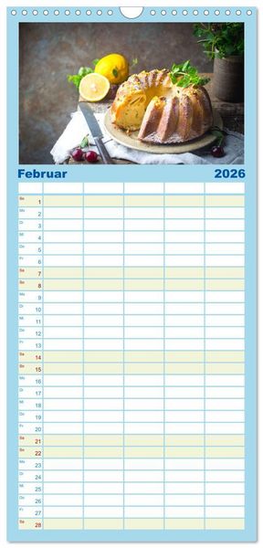 Produktbild: Familienplaner 2026 - K&ouml;stliche Kuchen mit 5 Spalten (Wandkalender, 21 x 45 cm) CALVENDO