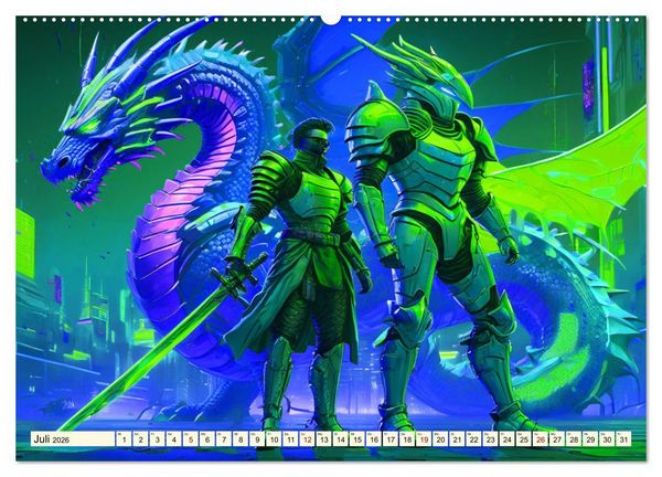 Produktbild: Fantasie - Futuristische Ritter (hochwertiger Premium Wandkalender 2026 DIN A2 quer), Kunstdruck in Hochglanz