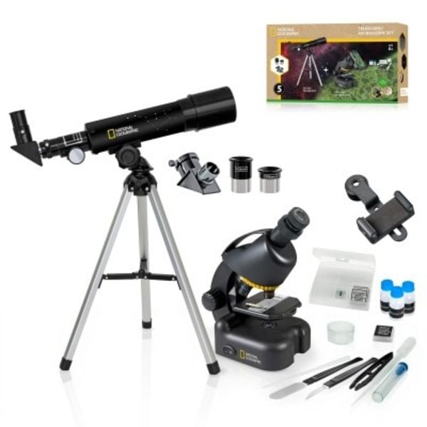 Bresser 12269 - NATIONAL GEOGRAPHIC Kompakt-Teleskop + Mikroskop mit Smartphonehalterung