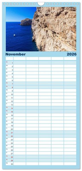 Produktbild: Familienplaner 2026 - Sardinien - Traumstr&auml;nde am Mittelmeer mit 5 Spalten (Wandkalender, 21 x 45 cm) CALVENDO