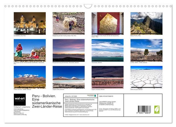 Produktbild: Peru - Bolivien. Eine s&uuml;damerikanische Zwei-L&auml;nder-Reise (Wandkalender 2026 DIN A3 quer), CALVENDO Monatskalender