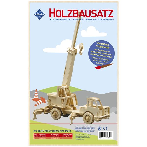 Produktbild: PEBARO 863/4 - Holzbausatz Kranwagen, 119 Teile, Holzkonstruktion zum Zusammenstecken