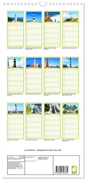 Produktbild: Familienplaner 2027 - Leuchtt&uuml;rme - Wegweisend durch das Jahr mit 5 Spalten (Wandkalender, 21 x 45 cm) CALVENDO
