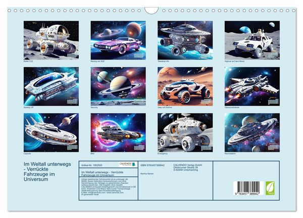 Produktbild: Im Weltall unterwegs - Verr&uuml;ckte Fahrzeuge im Universum (Wandkalender 2026 DIN A3 quer), CALVENDO Monatskalender