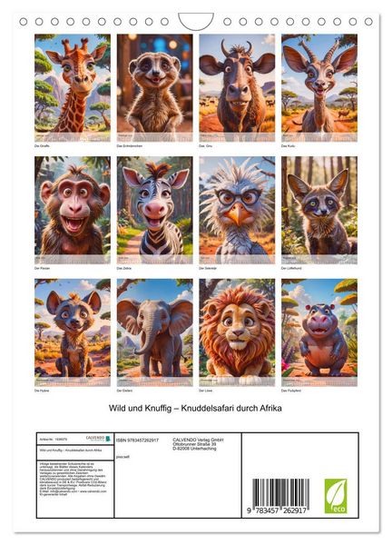 Produktbild: Wild und Knuffig &ndash; Knuddelsafari durch Afrika (Wandkalender 2026 DIN A4 hoch), CALVENDO Monatskalender