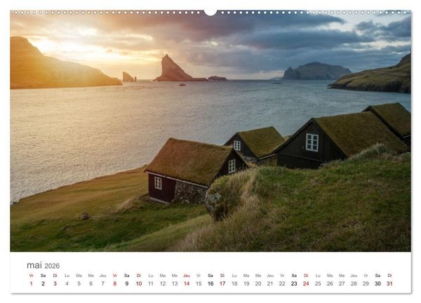 Produktbild: Lumi&egrave;res d'automne aux &icirc;les F&eacute;ro&eacute; (Calendrier mural 2026 DIN A2 vertical), CALVENDO calendrier mensuel
