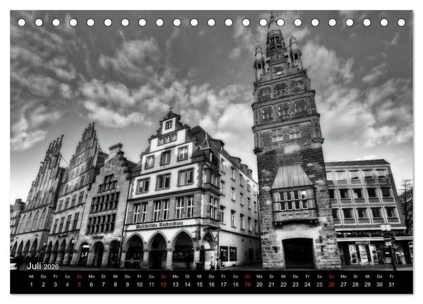 Produktbild: M&uuml;nster in schwarz-wei&szlig; gesehen (Tischkalender 2026 DIN A5 quer), CALVENDO Monatskalender
